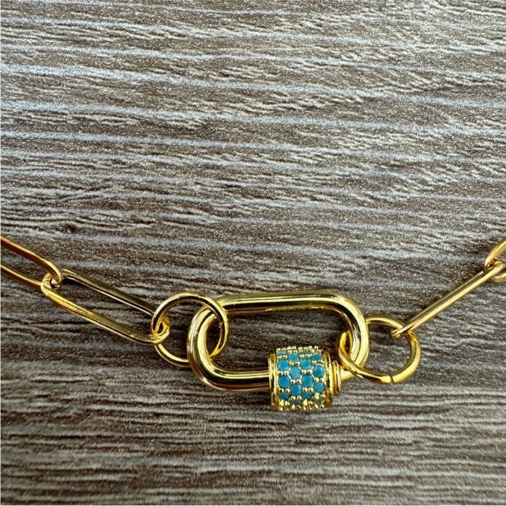 Gold Chain Necklace with Blue Accent N951 - Picture 4 of 5